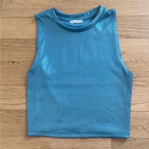 Bershka Blue Metalic Crop Top, perfect for a space theme party